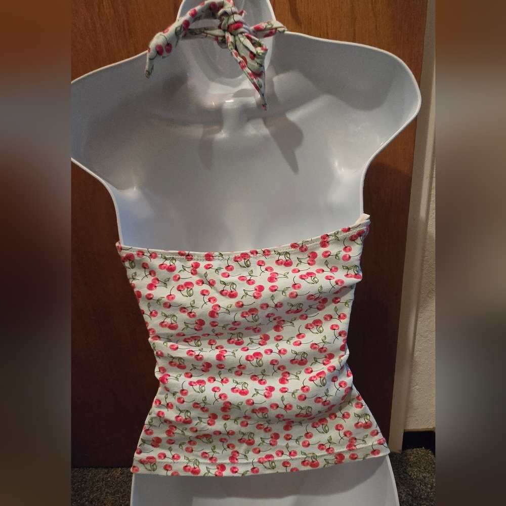 Xhilaration Cherry Print V-Neck Halter Top SzS NWT - Picture 5 of 6